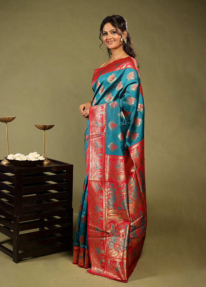 Blue Baluchari Silk Saree With Blouse Piece