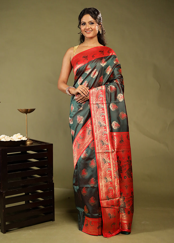 Green Baluchari Silk Saree With Blouse Piece