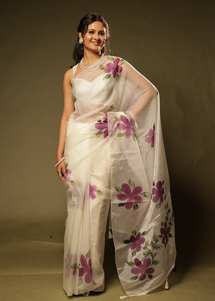 White Organza Saree With Blouse Piece
