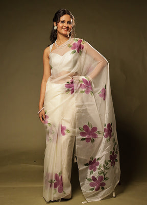 White Organza Saree With Blouse Piece