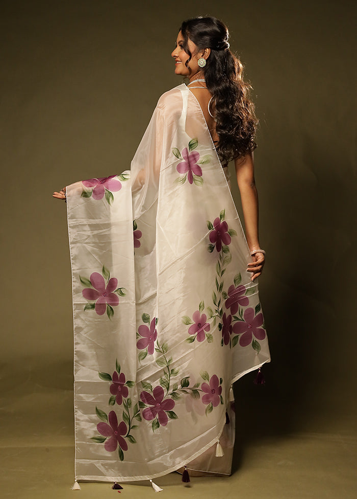 White Organza Saree With Blouse Piece