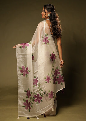 White Organza Saree With Blouse Piece