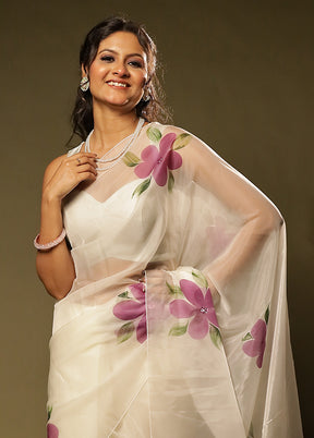 White Organza Saree With Blouse Piece