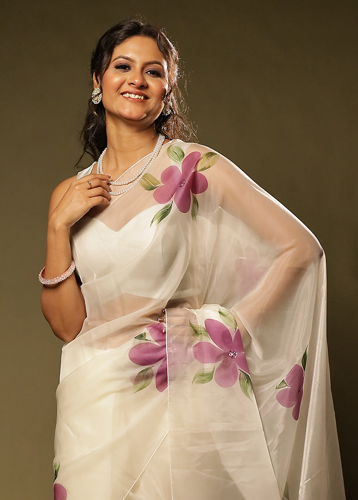 White Organza Saree With Blouse Piece