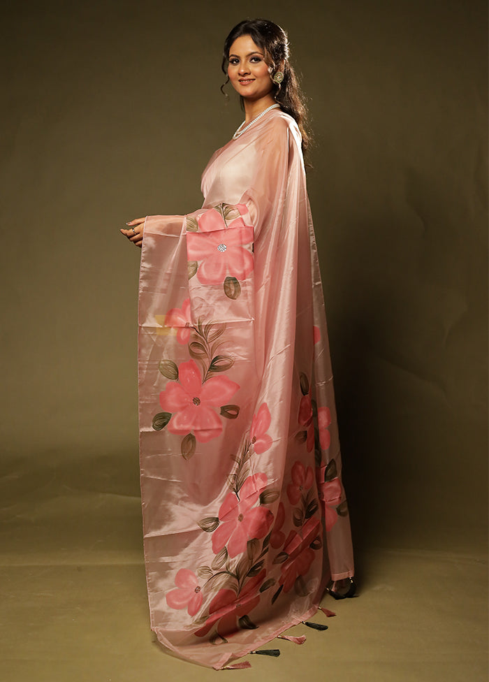 Pink Organza Saree With Blouse Piece