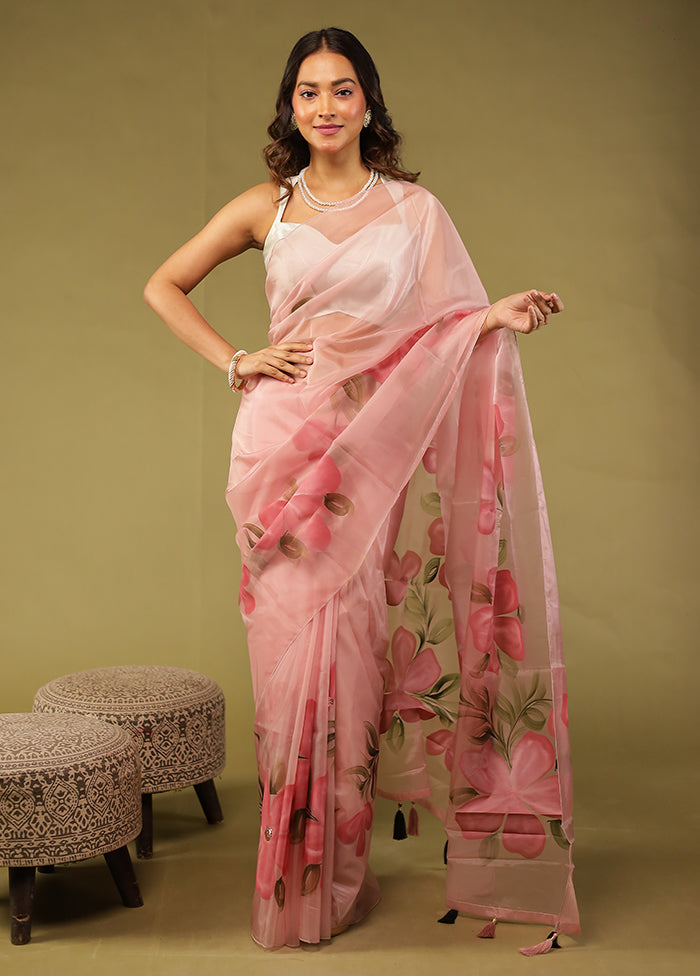 Pink Organza Saree With Blouse Piece
