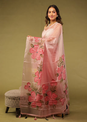 Pink Organza Saree With Blouse Piece