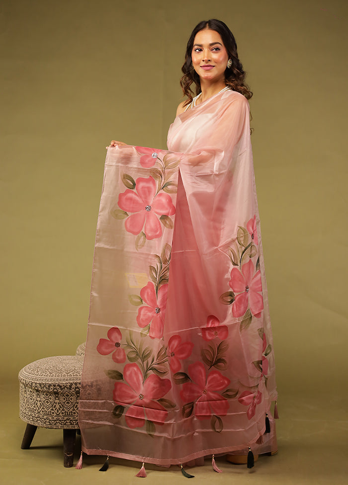 Pink Organza Saree With Blouse Piece