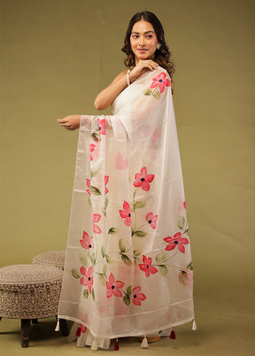 Cream Organza Saree With Blouse Piece