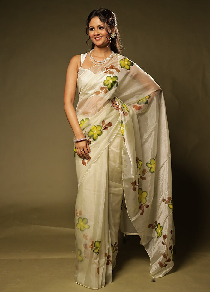 White Organza Saree With Blouse Piece