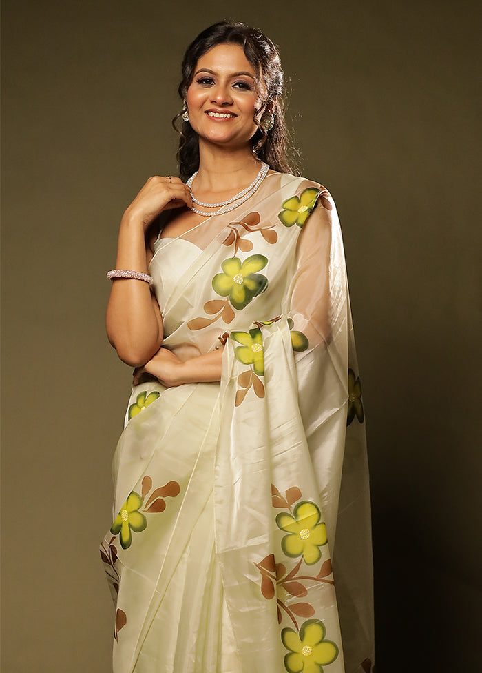 White Organza Saree With Blouse Piece