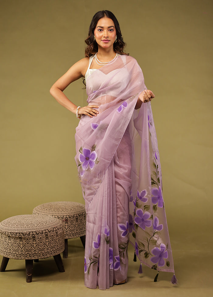 Purple Organza Saree With Blouse Piece