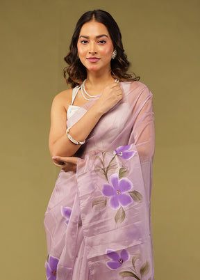 Purple Organza Saree With Blouse Piece