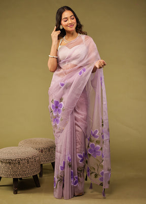 Purple Organza Saree With Blouse Piece