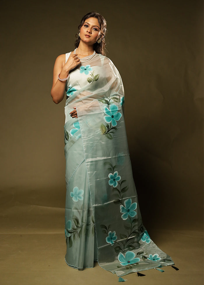 Green Organza Saree With Blouse Piece