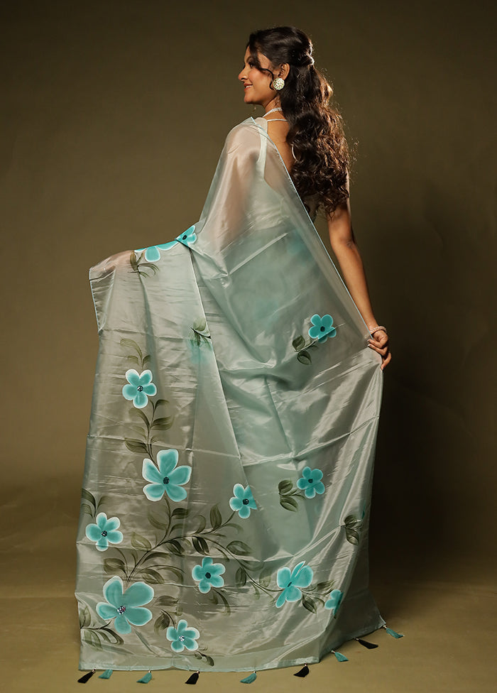 Green Organza Saree With Blouse Piece
