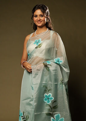 Green Organza Saree With Blouse Piece
