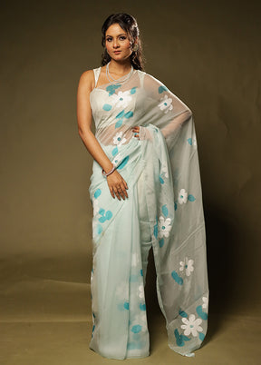 Silver Sandhya Duo – Green & Yellow Organza Sarees