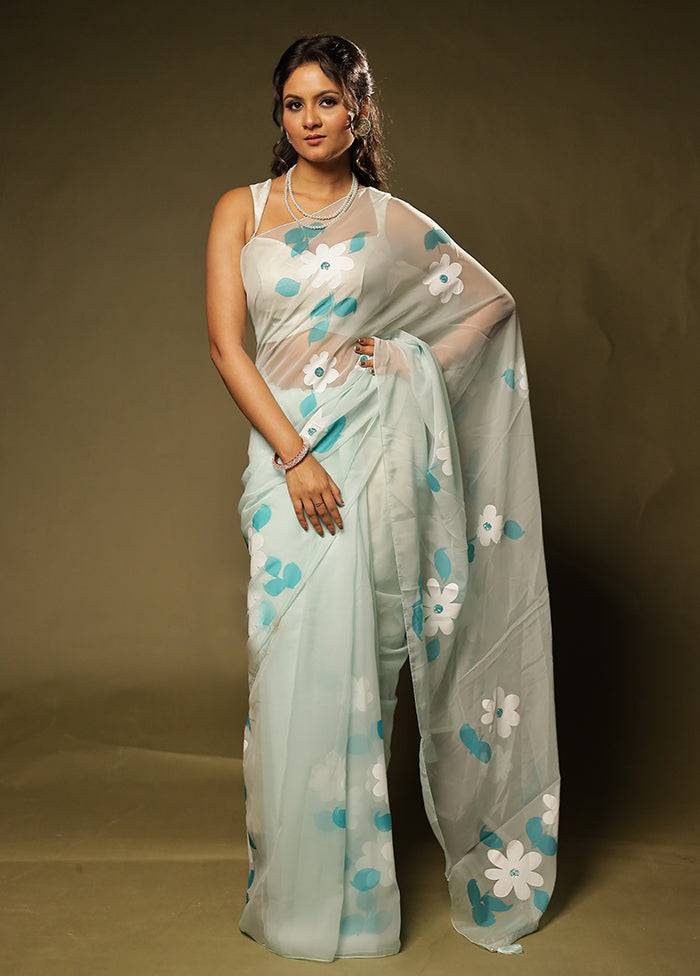 Silver Sandhya Duo – Green & Yellow Organza Sarees