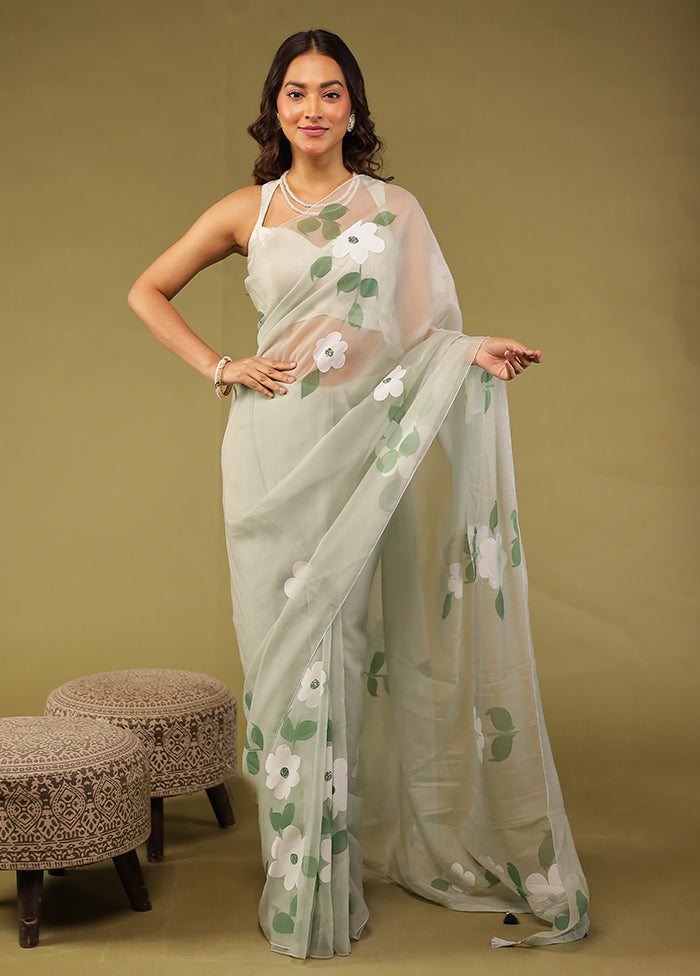 Green Organza Saree With Blouse Piece