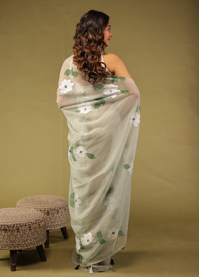 Green Organza Saree With Blouse Piece