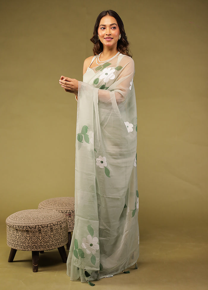 Green Organza Saree With Blouse Piece