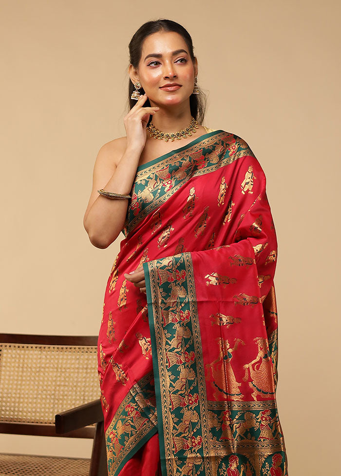 Pink Baluchari Silk Saree With Blouse Piece