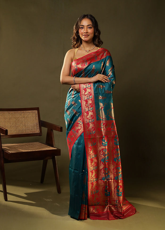 Green Baluchari Silk Saree With Blouse Piece