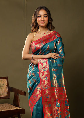 Green Baluchari Silk Saree With Blouse Piece