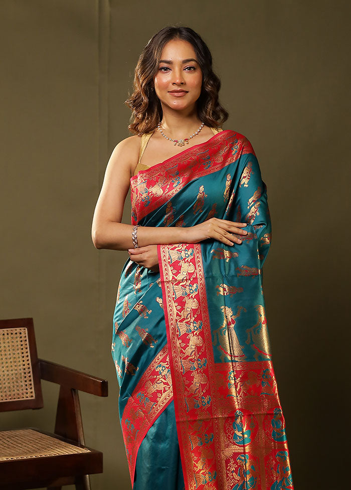 Green Baluchari Silk Saree With Blouse Piece