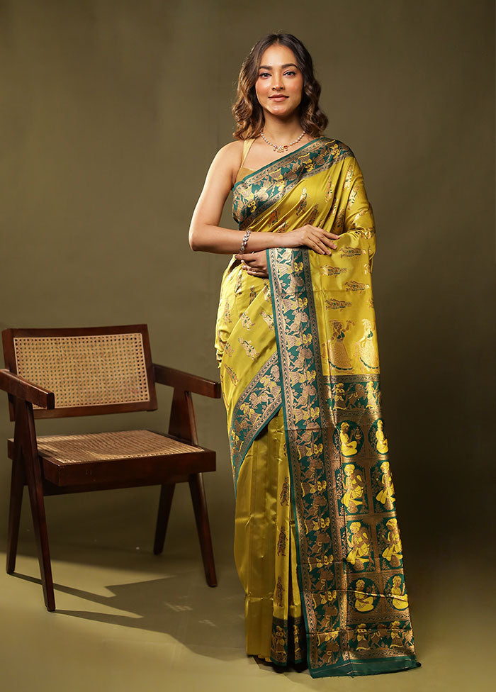 Green Baluchari Silk Saree With Blouse Piece