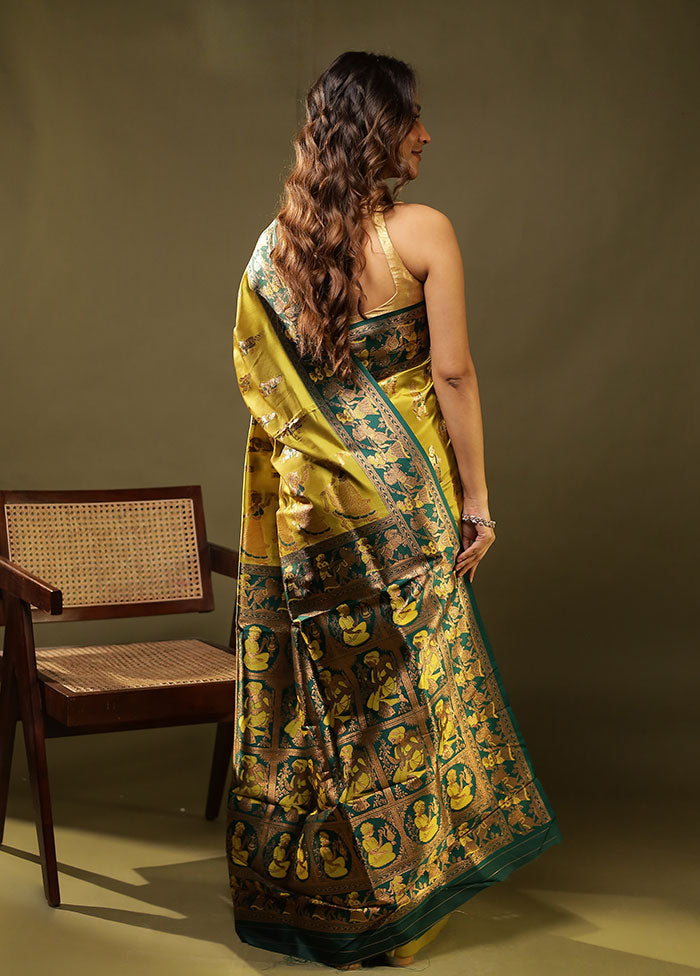 Green Baluchari Silk Saree With Blouse Piece