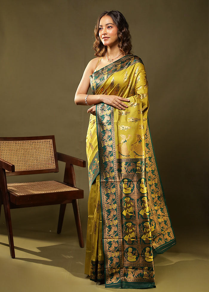 Green Baluchari Silk Saree With Blouse Piece