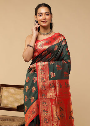 Green Baluchari Silk Saree With Blouse Piece