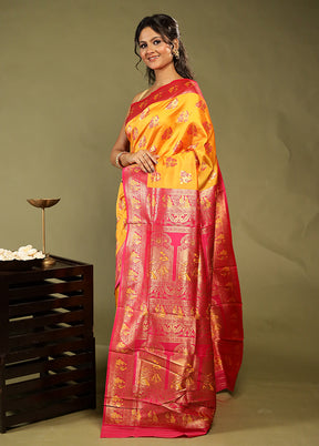 Yellow Baluchari Silk Saree With Blouse Piece