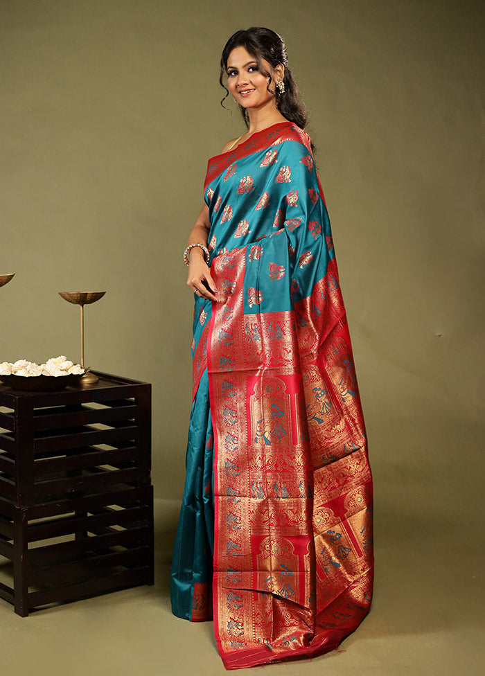 Green Baluchari Silk Saree With Blouse Piece