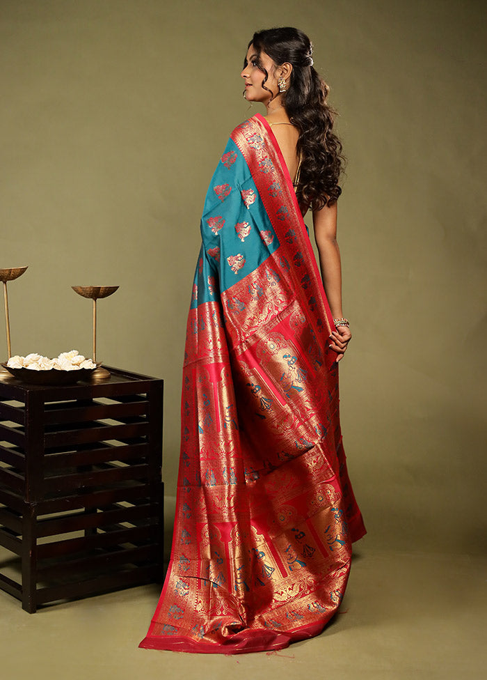 Green Baluchari Silk Saree With Blouse Piece