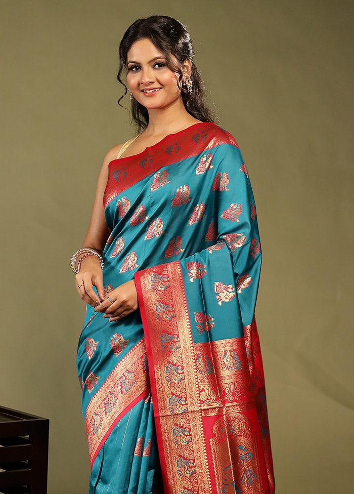 Green Baluchari Silk Saree With Blouse Piece
