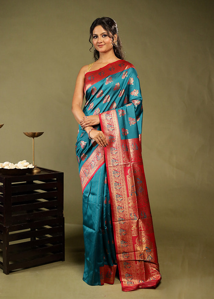 Green Baluchari Silk Saree With Blouse Piece