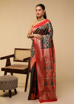 Green Baluchari Silk Saree With Blouse Piece