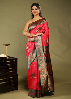 Pink Baluchari Silk Saree With Blouse Piece