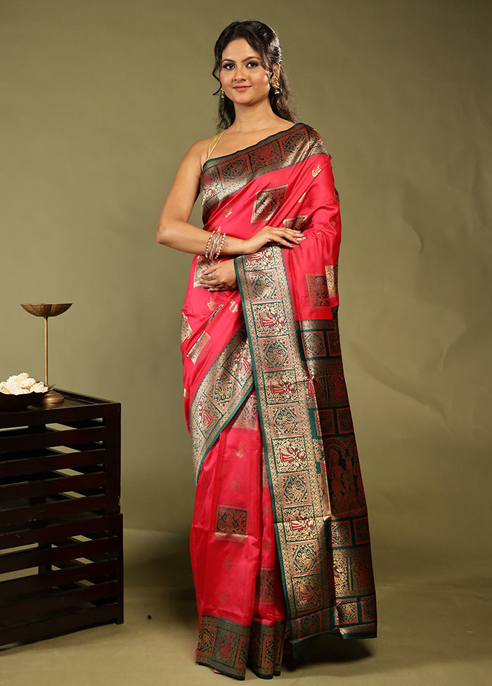 Pink Baluchari Silk Saree With Blouse Piece