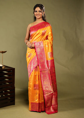 Yellow Baluchari Silk Saree With Blouse Piece