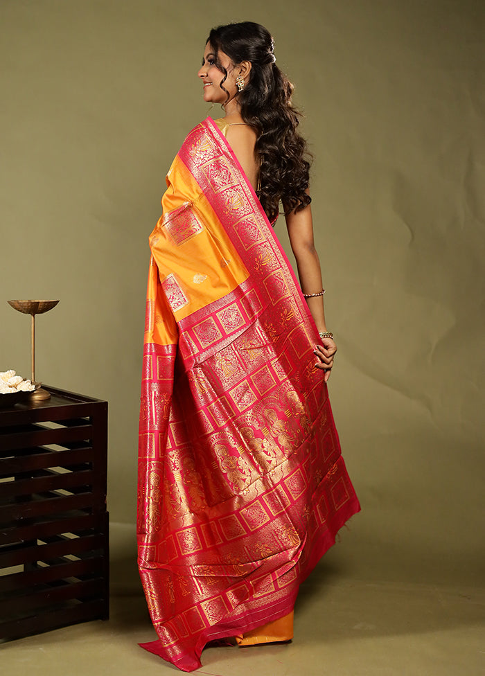 Yellow Baluchari Silk Saree With Blouse Piece