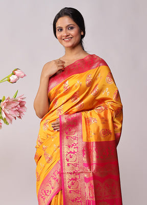 Yellow Baluchari Silk Saree With Blouse Piece