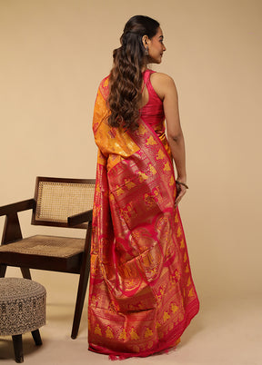 Yellow Baluchari Silk Saree With Blouse Piece