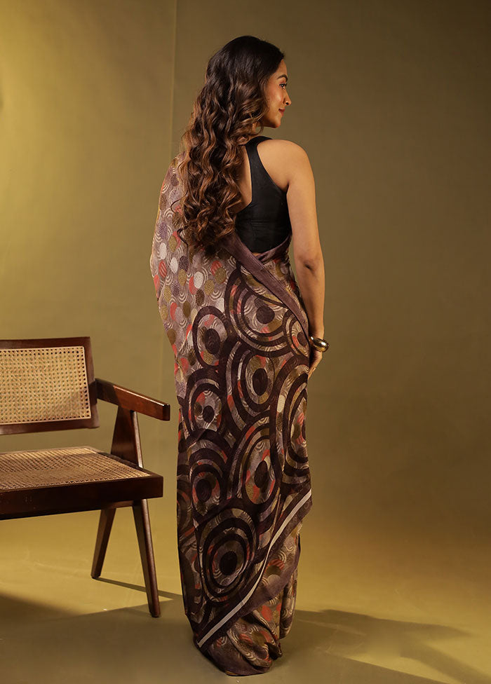 Cream Chiffon Silk Saree With Blouse Piece