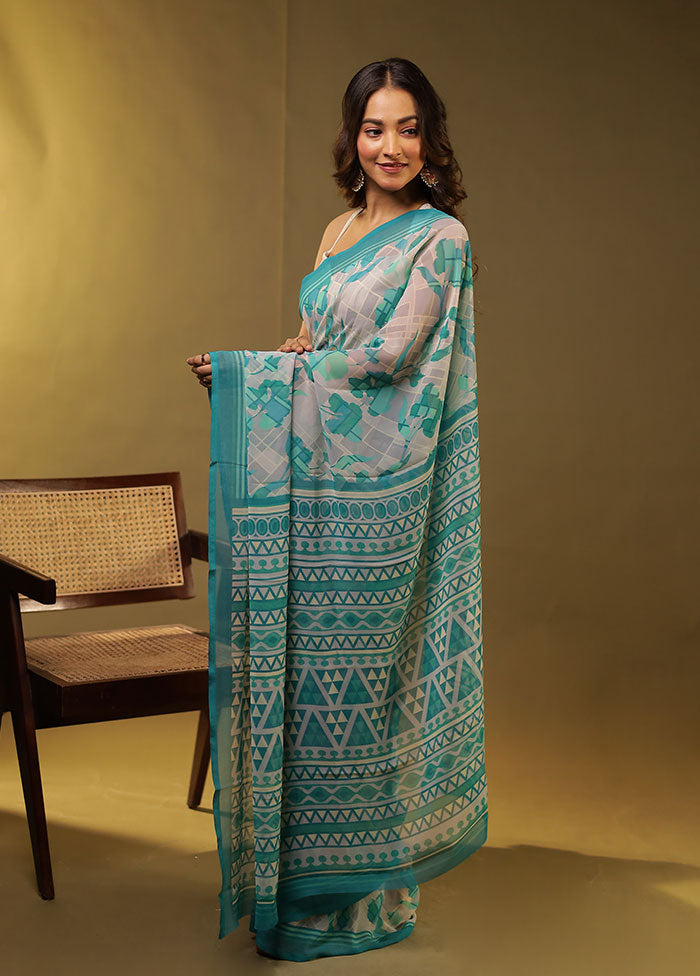 Multicolor Chiffon Silk Saree With Blouse Piece