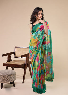 Green Chiffon Silk Saree With Blouse Piece