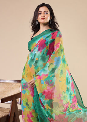 Green Chiffon Silk Saree With Blouse Piece